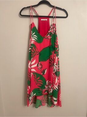 Caramel Pink & Green Tropical Slip Dress